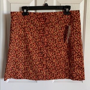 Fall floral print button up skirt